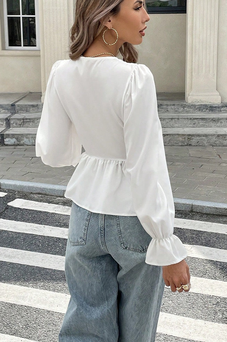 Waist-Tie Long-Sleeve Cardigan Blouse