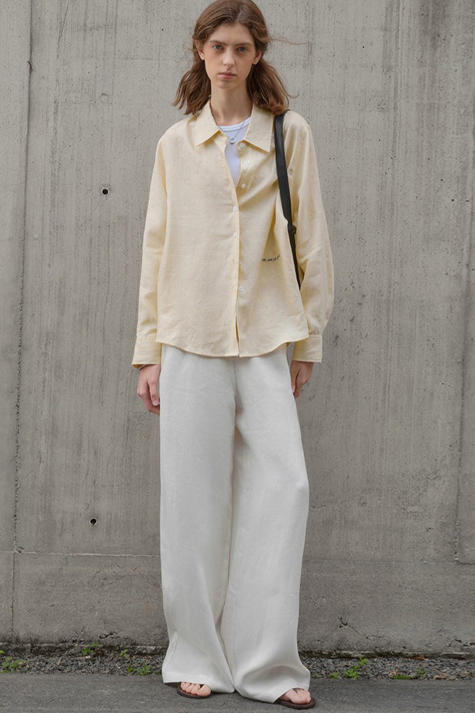Linen Yarn Dyed Wide Leg Pants