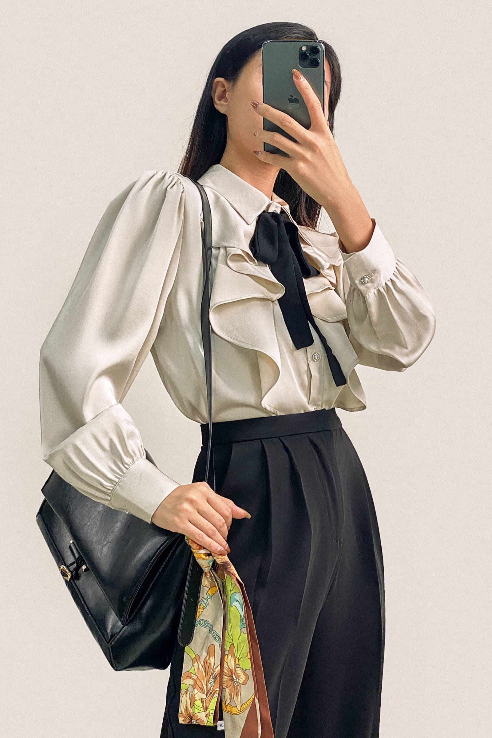 Black Pleat Detail Wide Leg Work Pants
