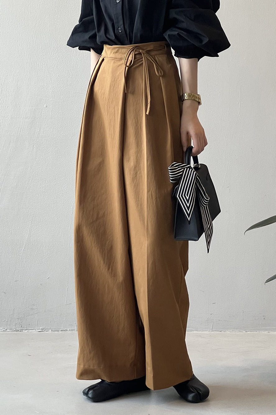 Asymmetrical Placket Tie Relaxed High Waist Long Pants