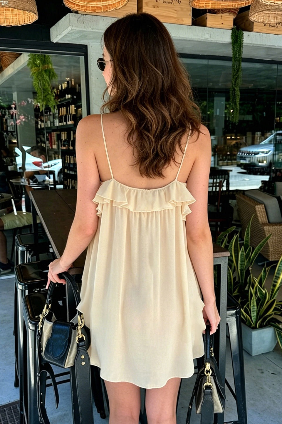 Solid Chiffon Ruffle Tie Asymmetrical Slip Dress