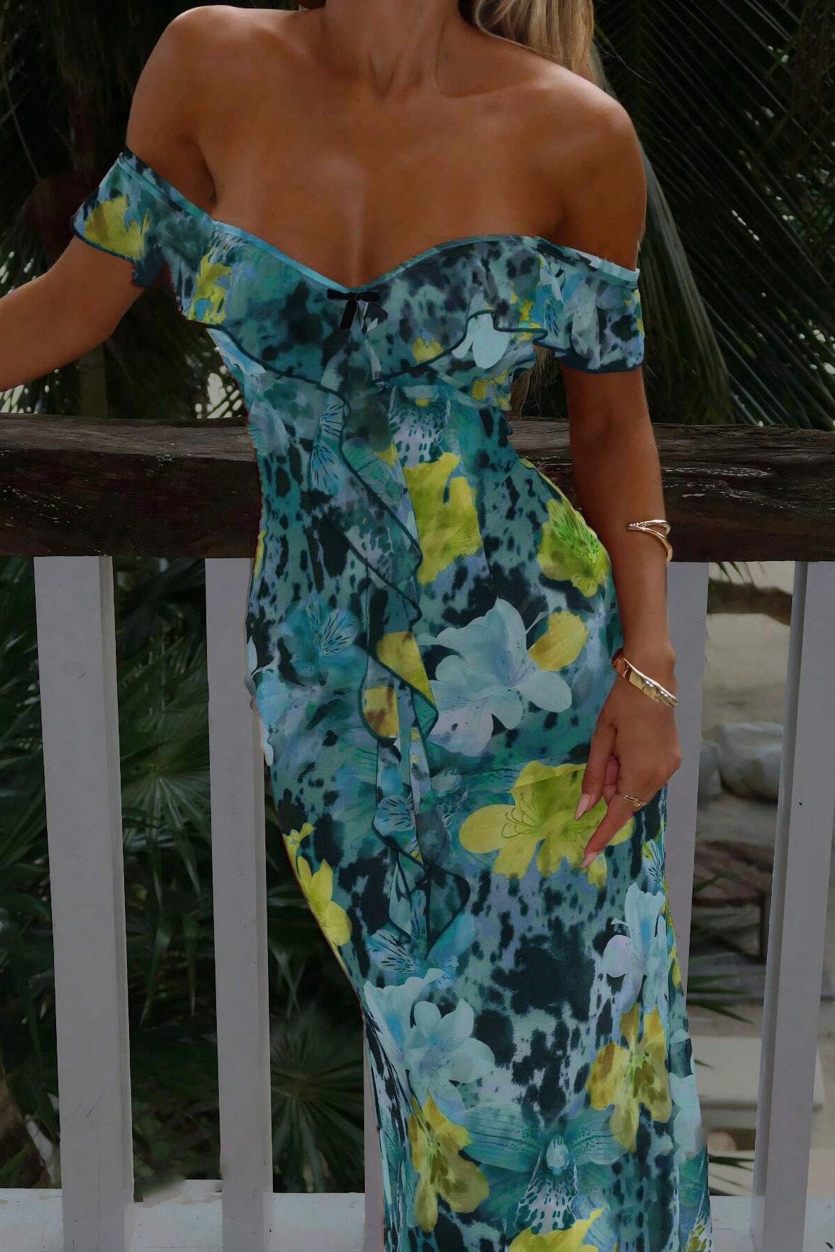 Tube Tie Lace Mid Waist Print Slim Bodycon Dress