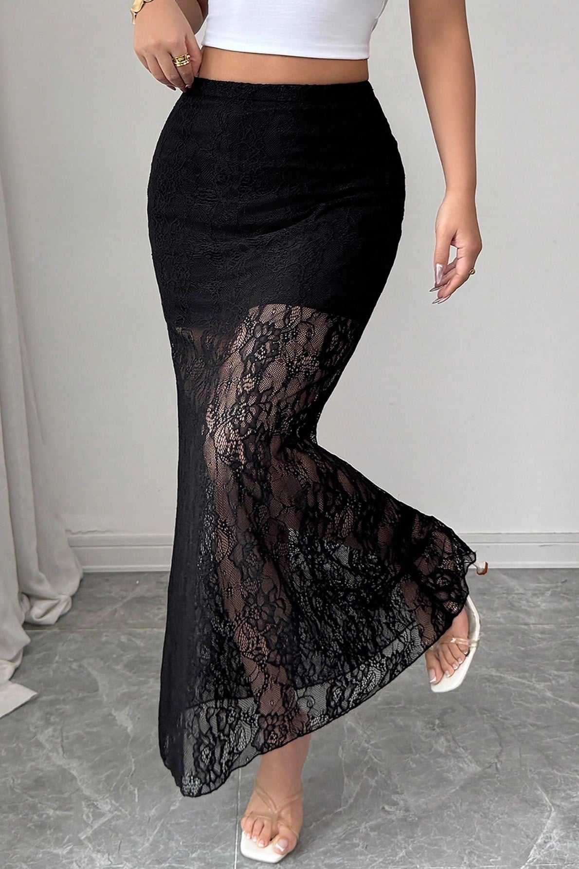 High-Waist Lace Bodycon Skirt