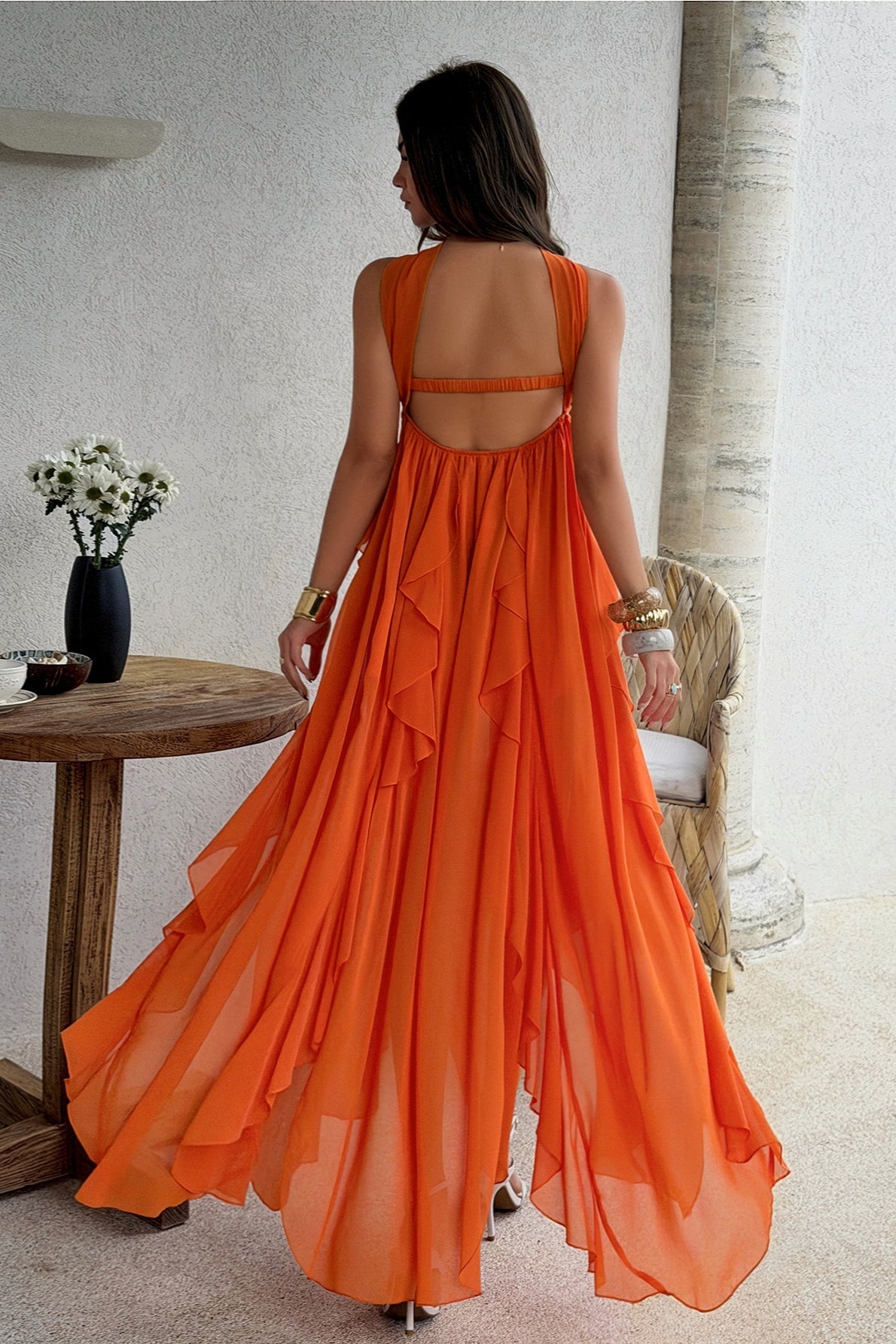 Strapless Starfish Detail Tiered Ruffle Chiffon Maxi Dress 3