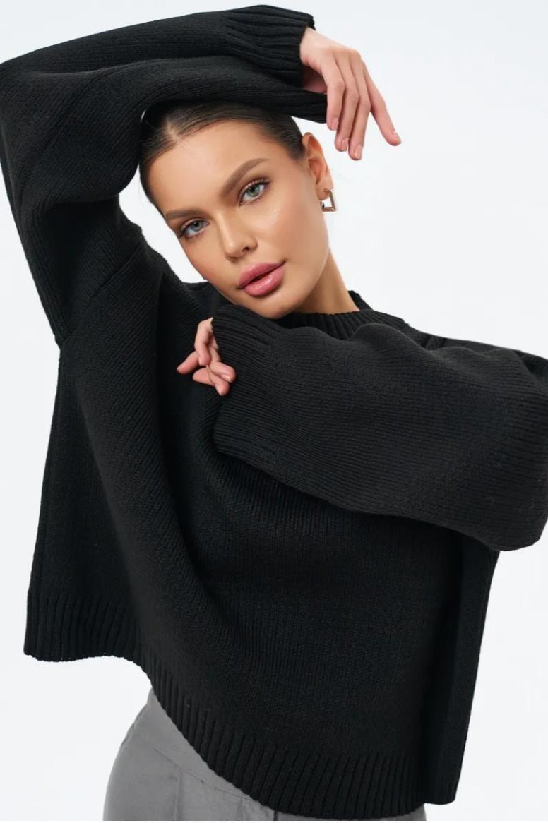 Solid Crewneck Loose Knit Sweater