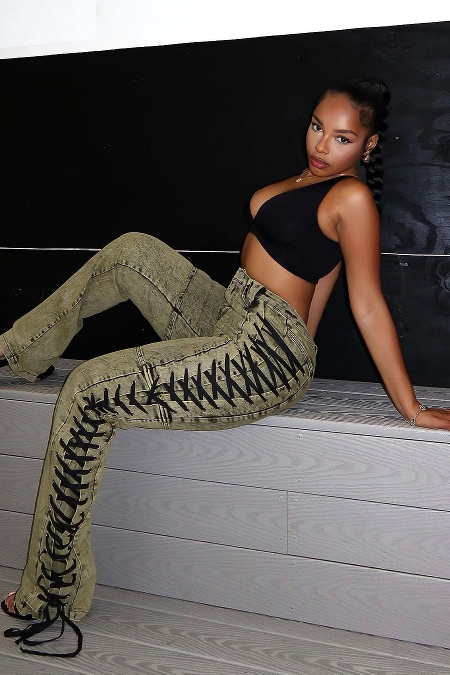 Trendy Drawstring Tie-Waist Stylish Denim Jeans