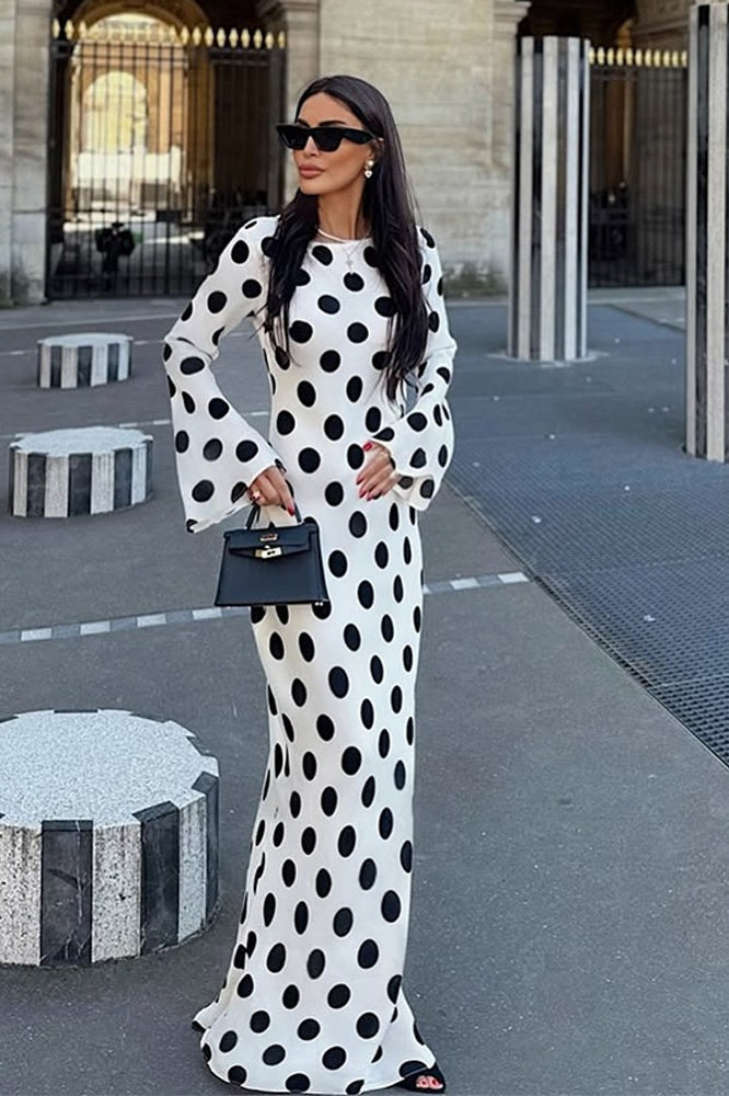 White Polka Dot Bell Sleeve Maxi Dress 2