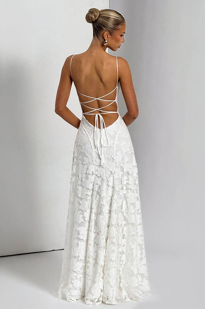 Chiffon Backless Spaghetti Strap Maxi Dress 13