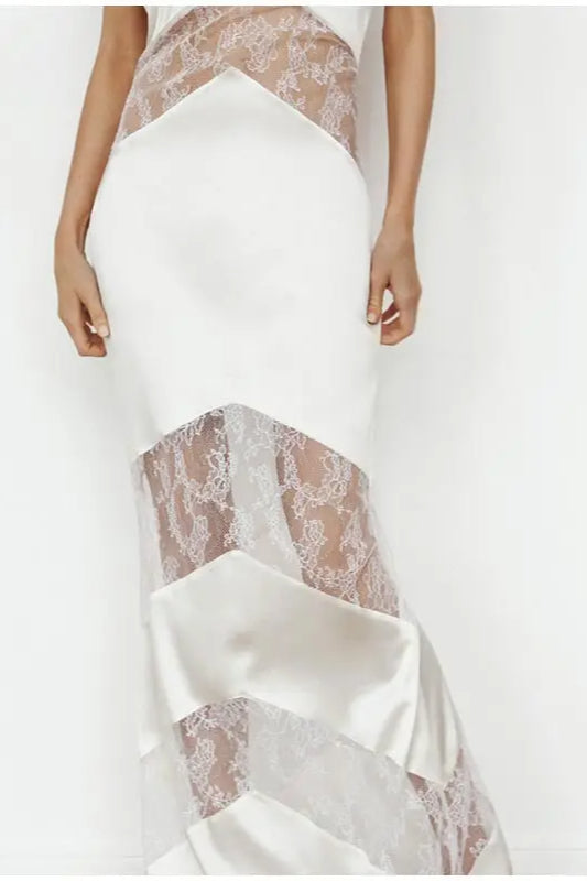 Slim Elegant V Neck Lace Halter Maxi Dress