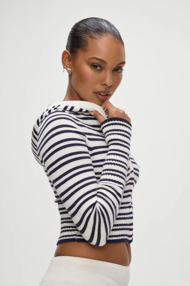 Striped Knit High-Waist Bodycon Hoodie