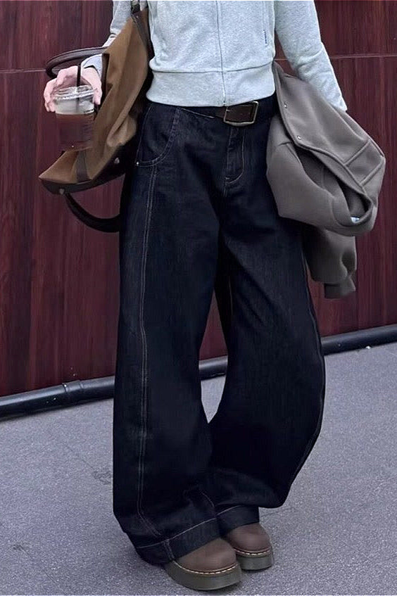 Retro Lazy Curved Leg Wide Leg Drop Crotch Jeans