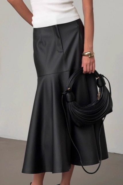 High-Waist Black PU Skirt