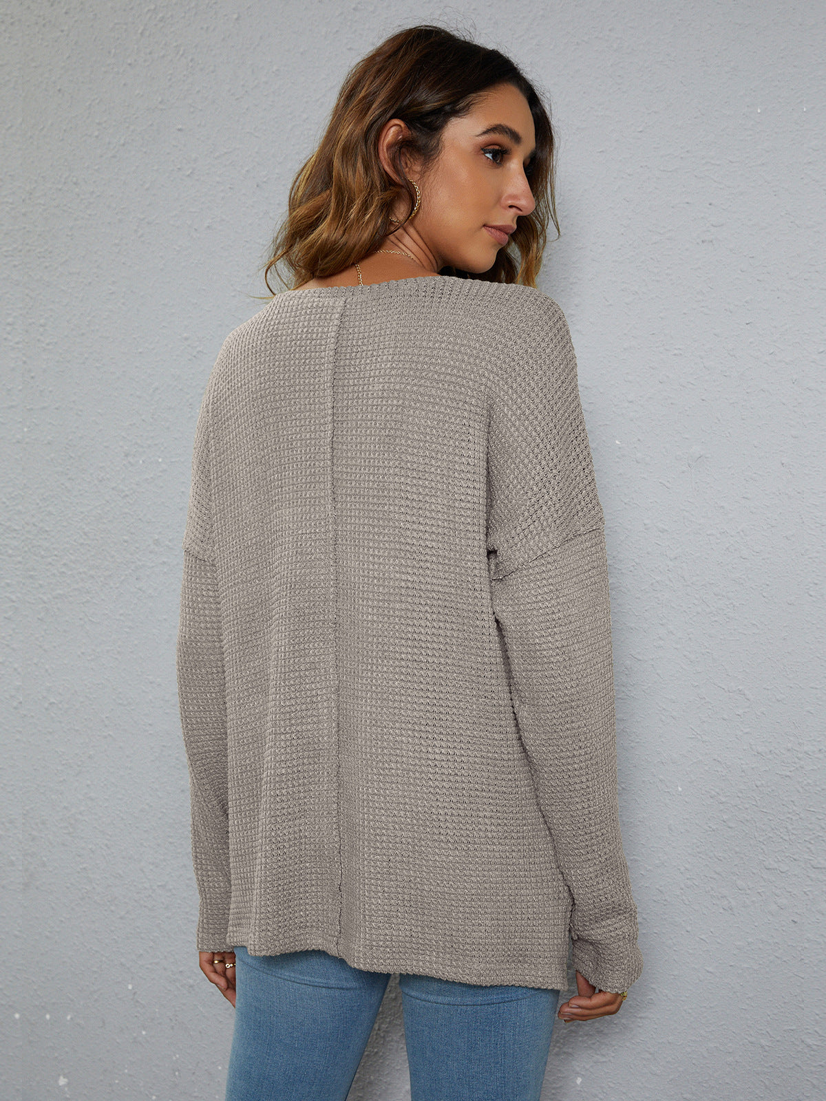 High-Low with Top Dropped Waffle-Knit Shoulder