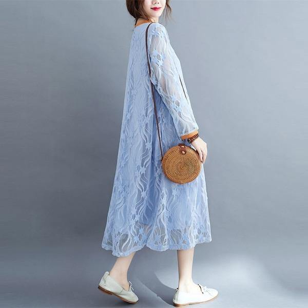 Oversized Women Casual Lace Dresses Style Solid Color Loose Comfortable Ladies Elegant Long Dress