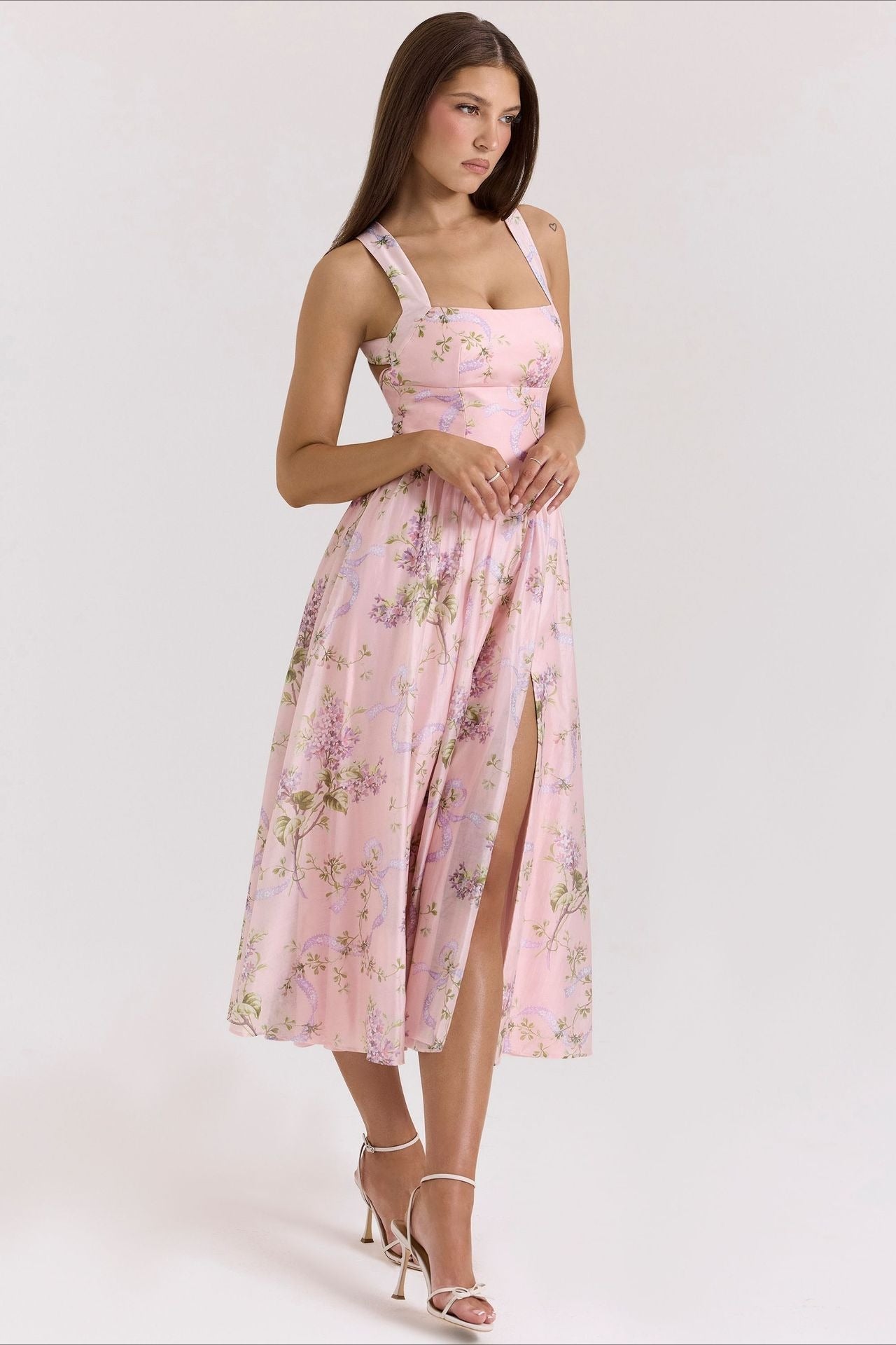 Printed Halter Slim Split Slip Dress