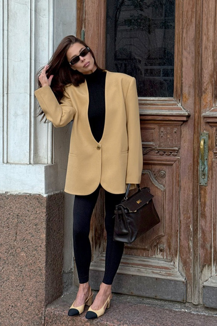 Solid VNeck Minimalist Office Blazer