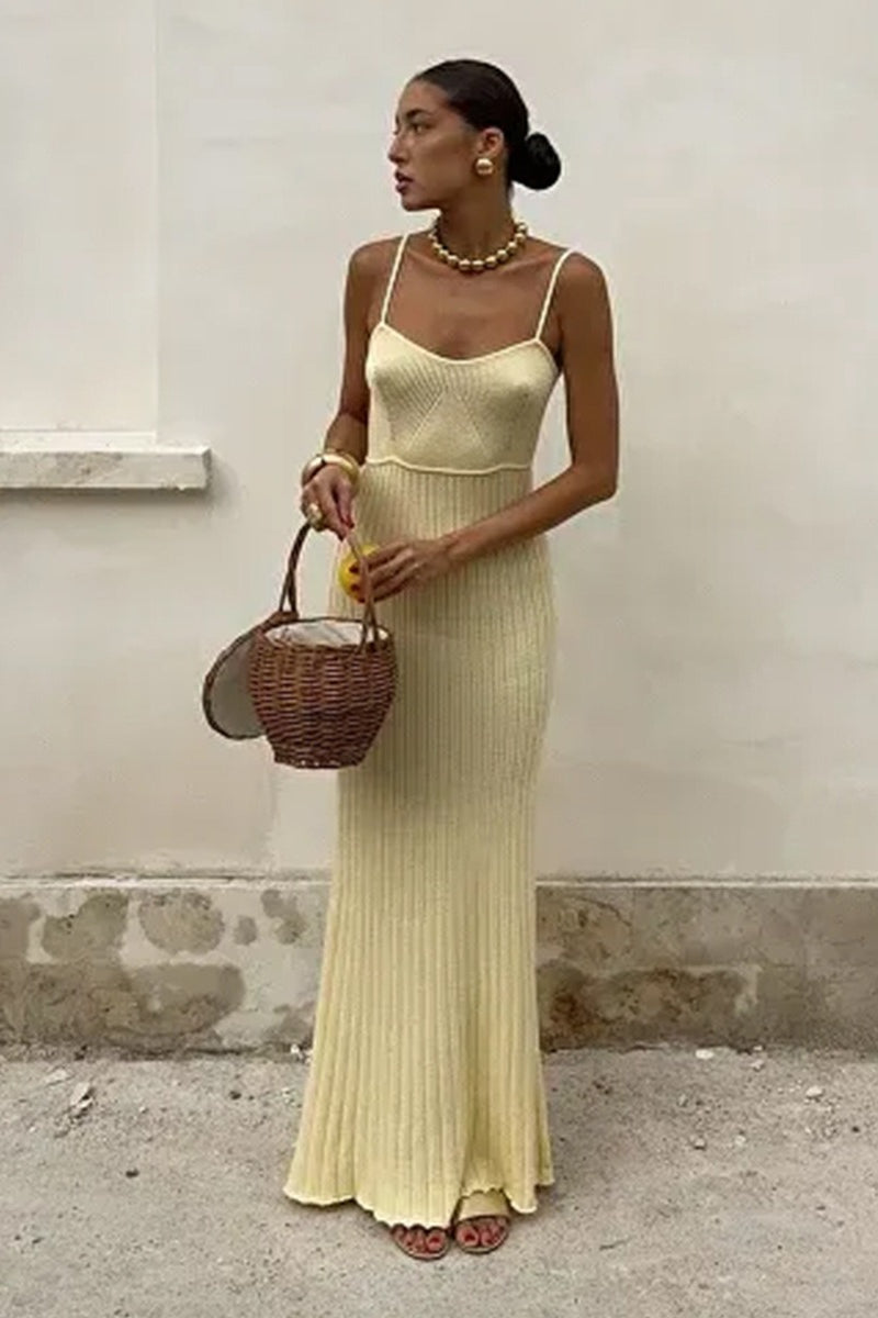 Ribbed Knit Bodycon Mermaid Maxi Slip Dress