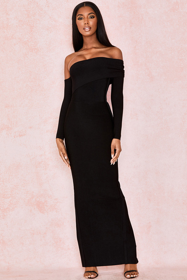Black Off-Shoulder Long Sleeve Bandage Mermaid Maxi Dress