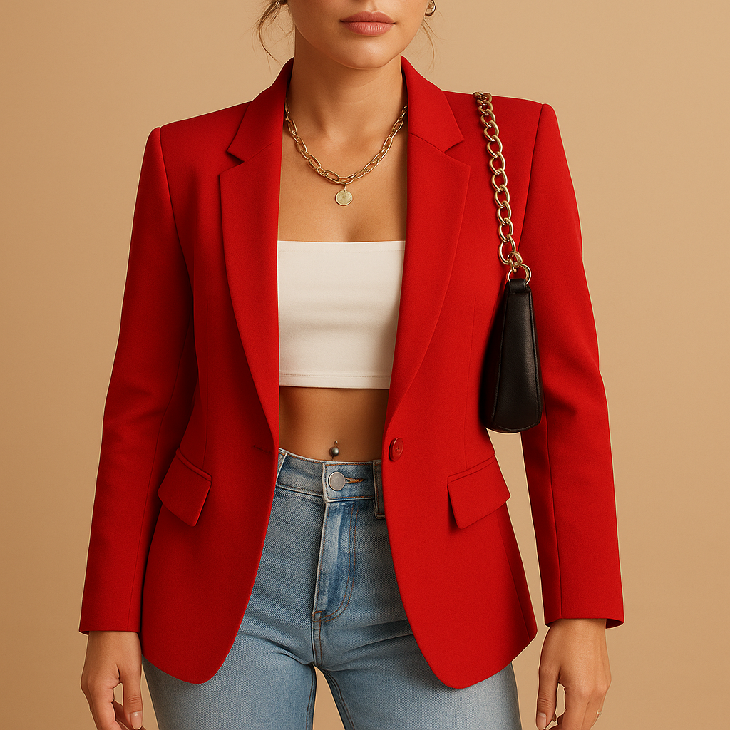 Peak Lapel Single Button Flap Pocket Tailored Blazer