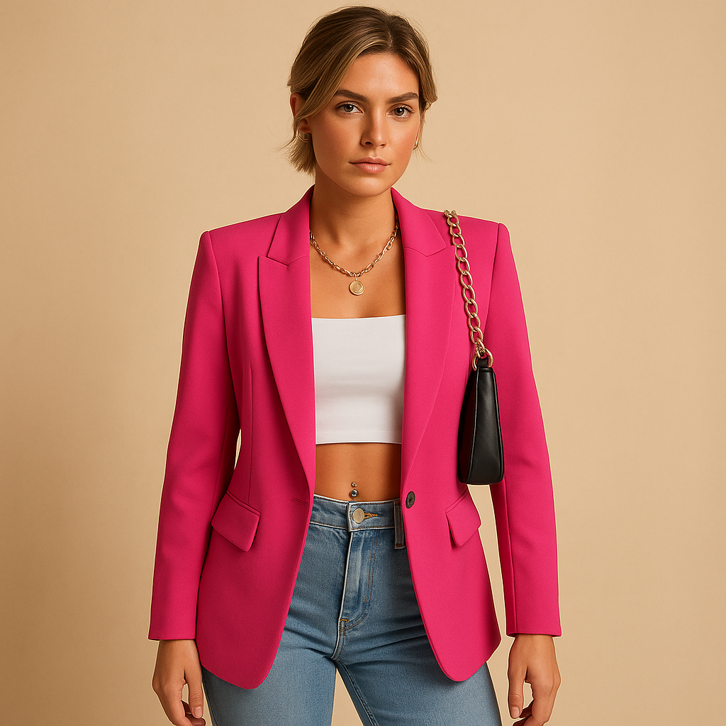 Peak Lapel Single Button Flap Pocket Tailored Blazer