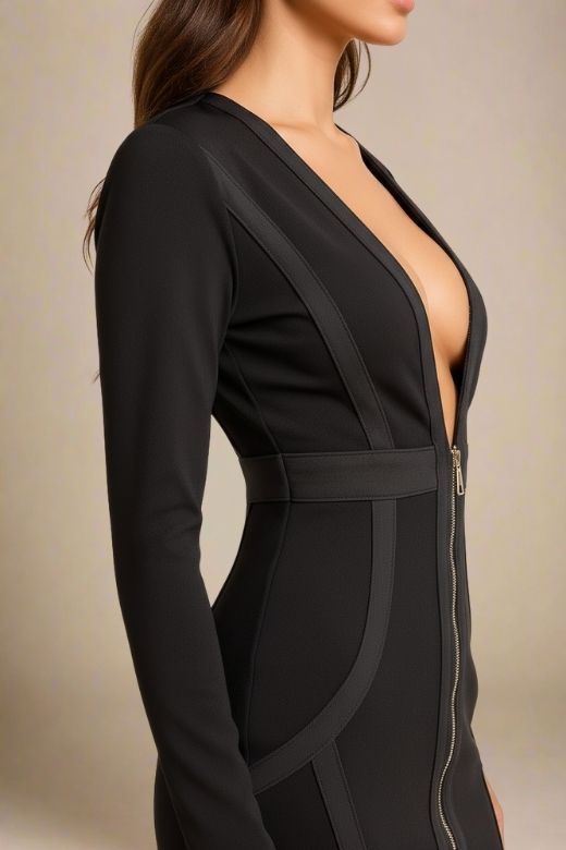 Eva Long Sleeve Bandage Mini Dress - Classic Black (Sale)