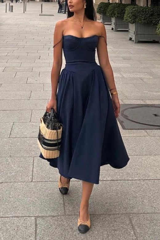 Everly Midi Dress - Navy Blue (Sale)