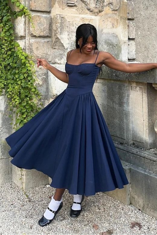 Everly Midi Dress - Navy Blue (Sale)