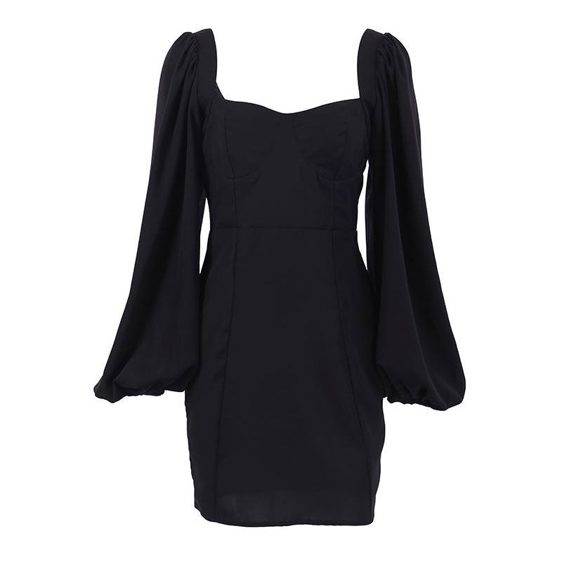 Black Sweetheart Neck Bishop Sleeve Bodycon Mini Dress 4
