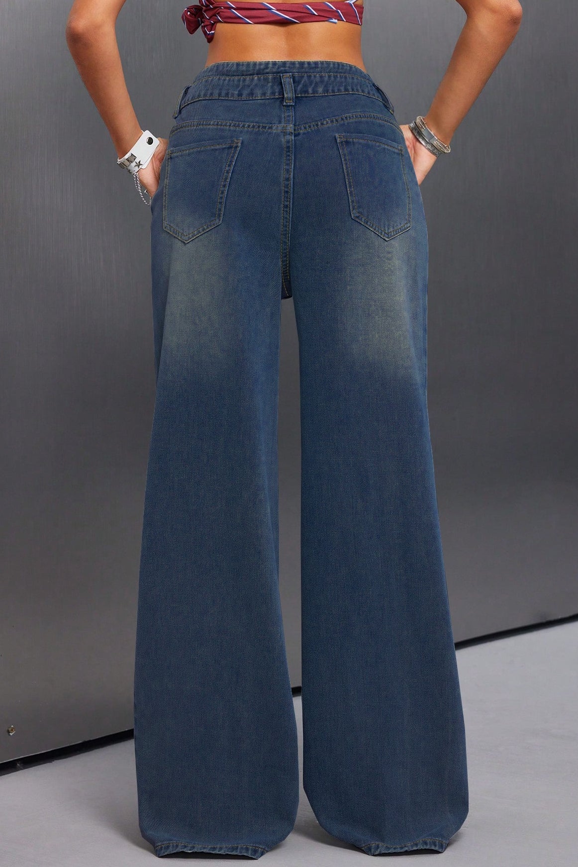 Button Front Vintage Wide Jeans
