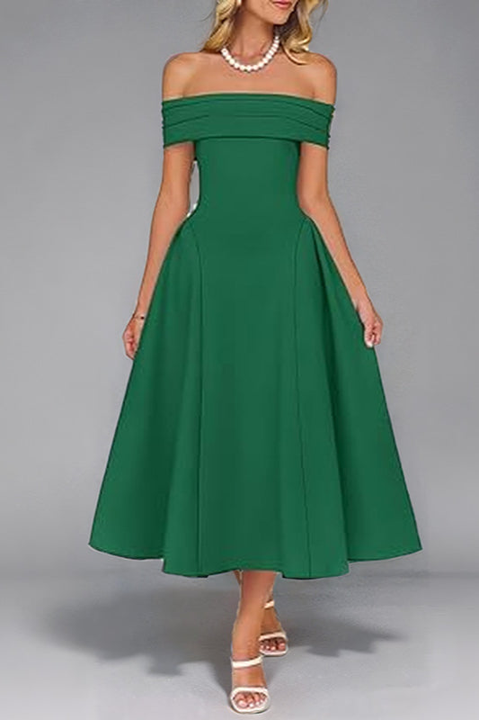 OffShoulder WaistCinched Solid Party Dress