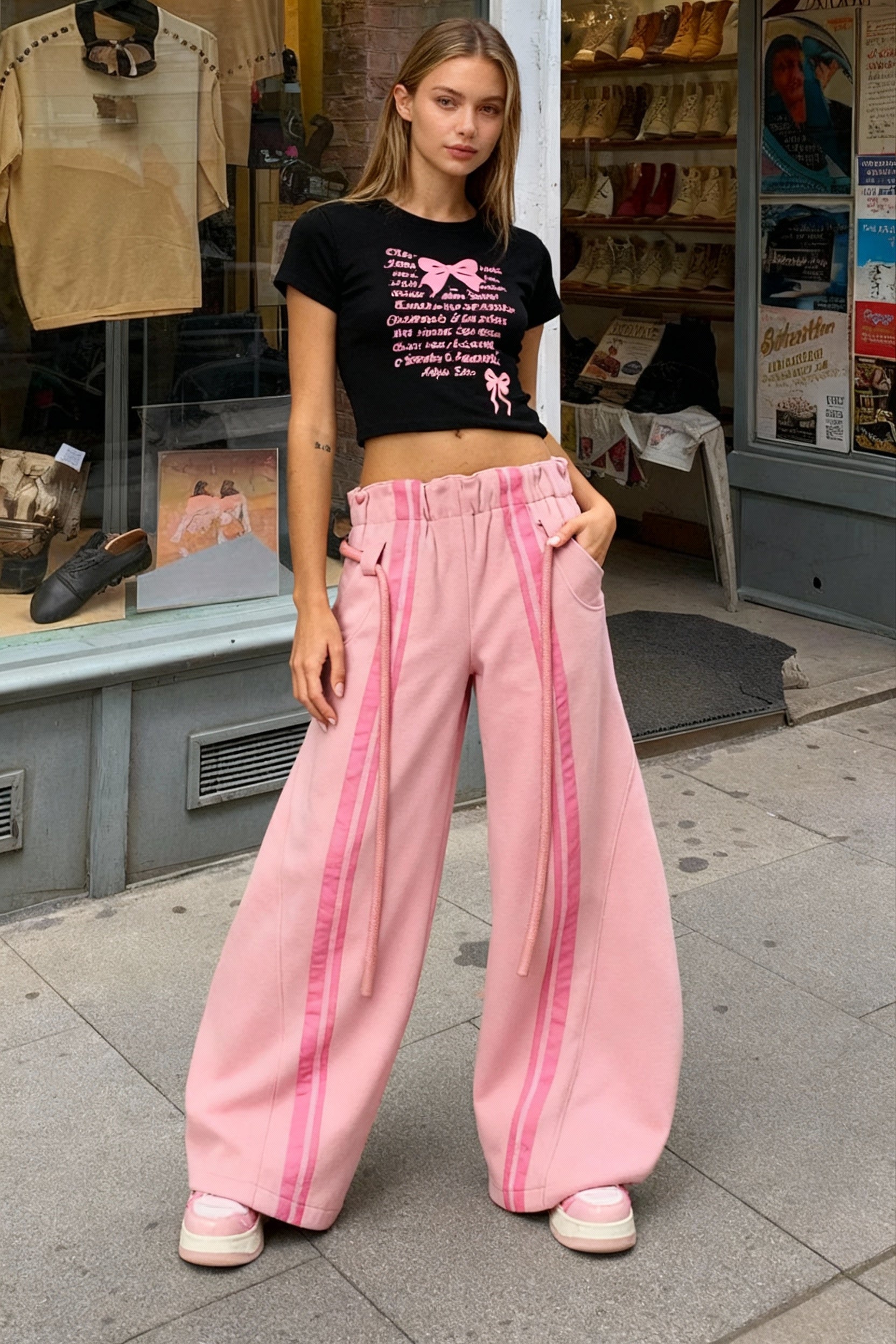 Streetwear Drawstring HighWaist Wide Pants