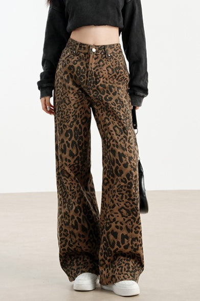 Leopard Print Wide Leg Jeans