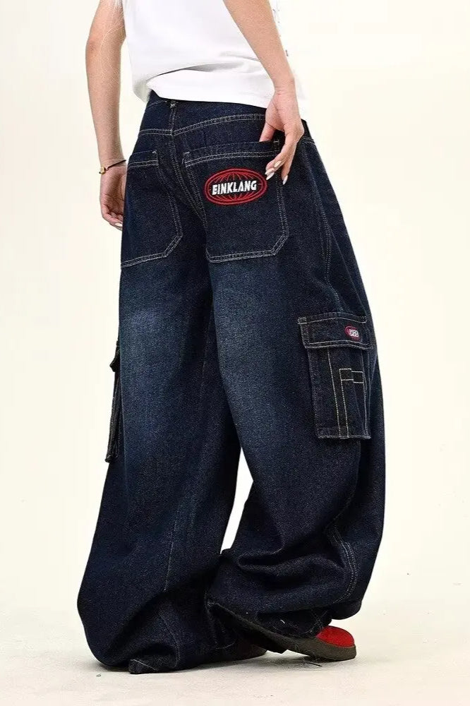 Dark Blue Cargo WideLeg Jeans
