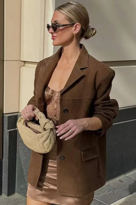 Brown Suede Retro Casual Jacket