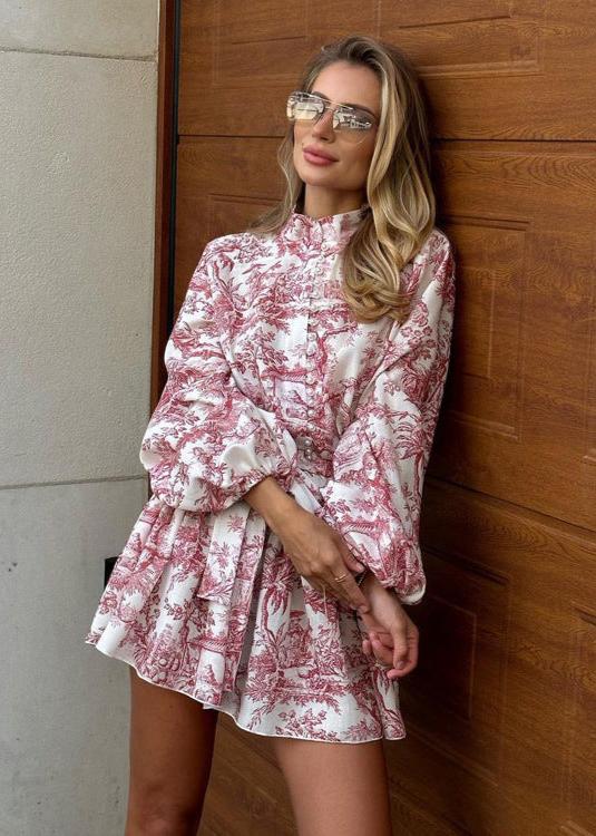 Vintage InspiRed Puff Sleeve A Line Mini Dress