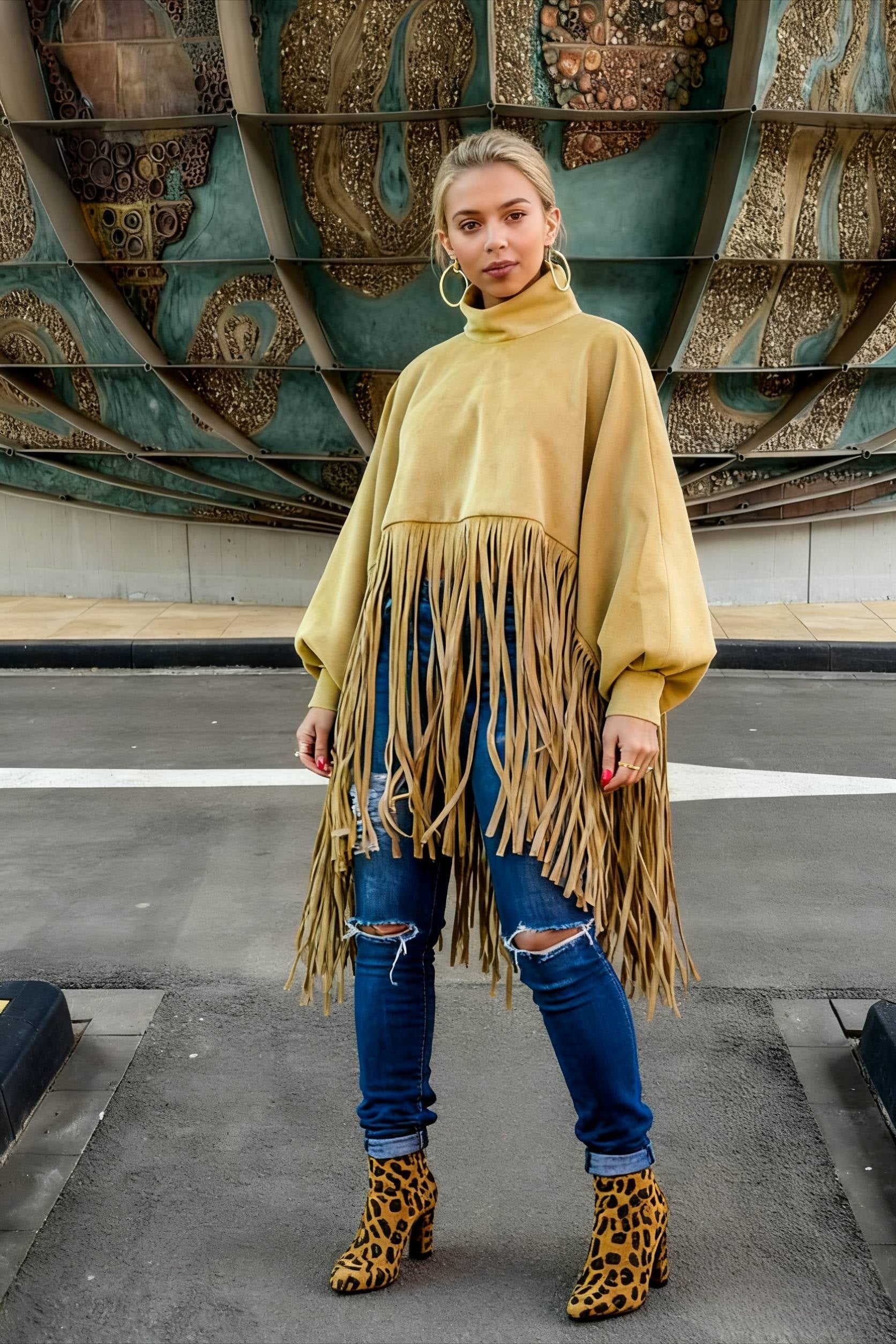 Solid Fringed Suede Top
