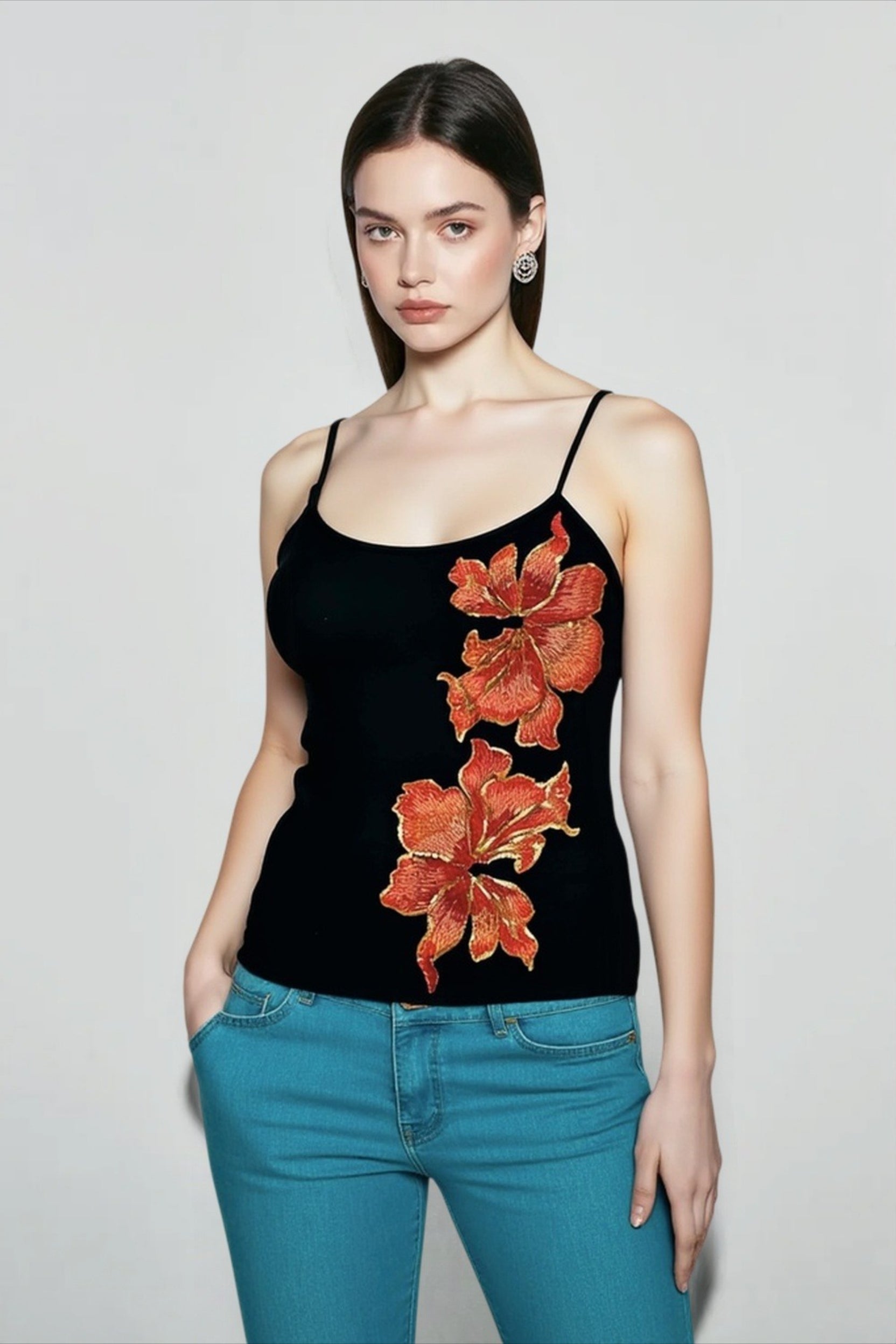 Glitter floral going out cami top