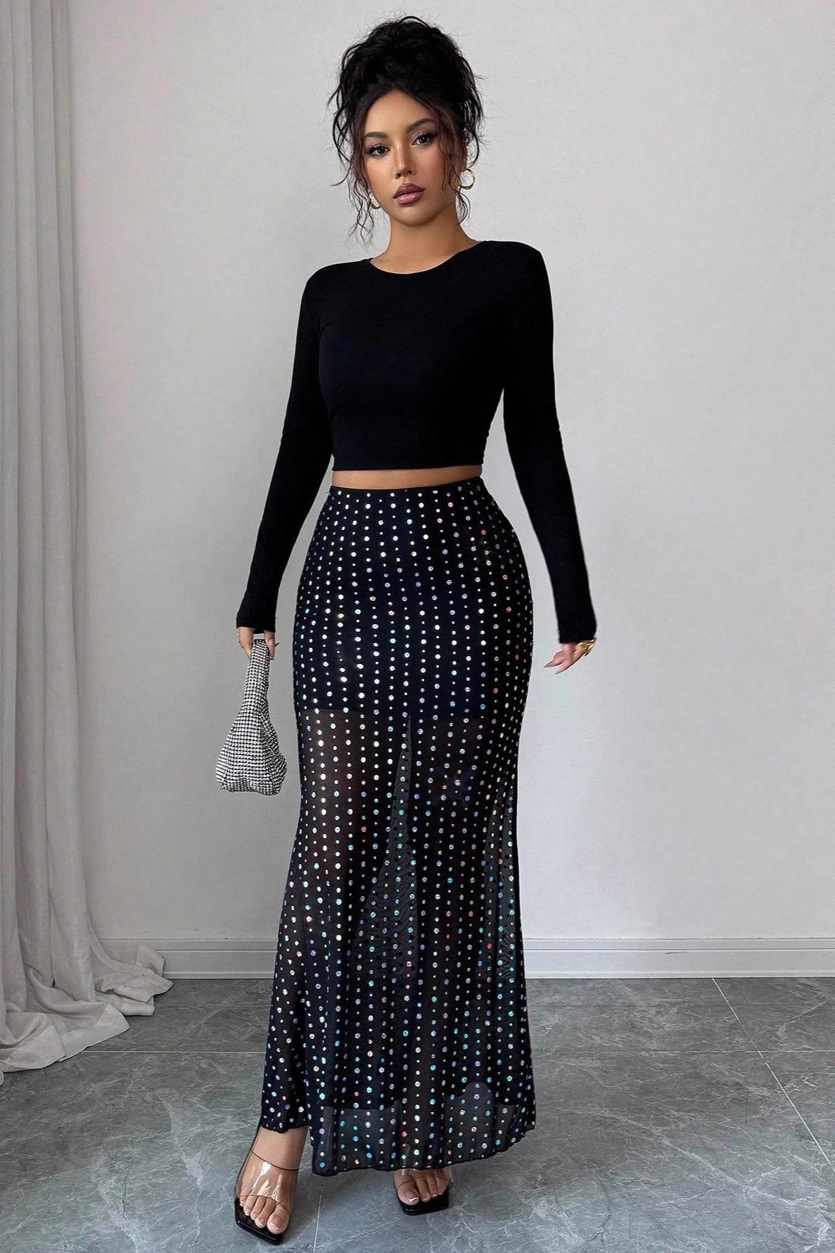 High-Waist Mesh Bodycon Skirt