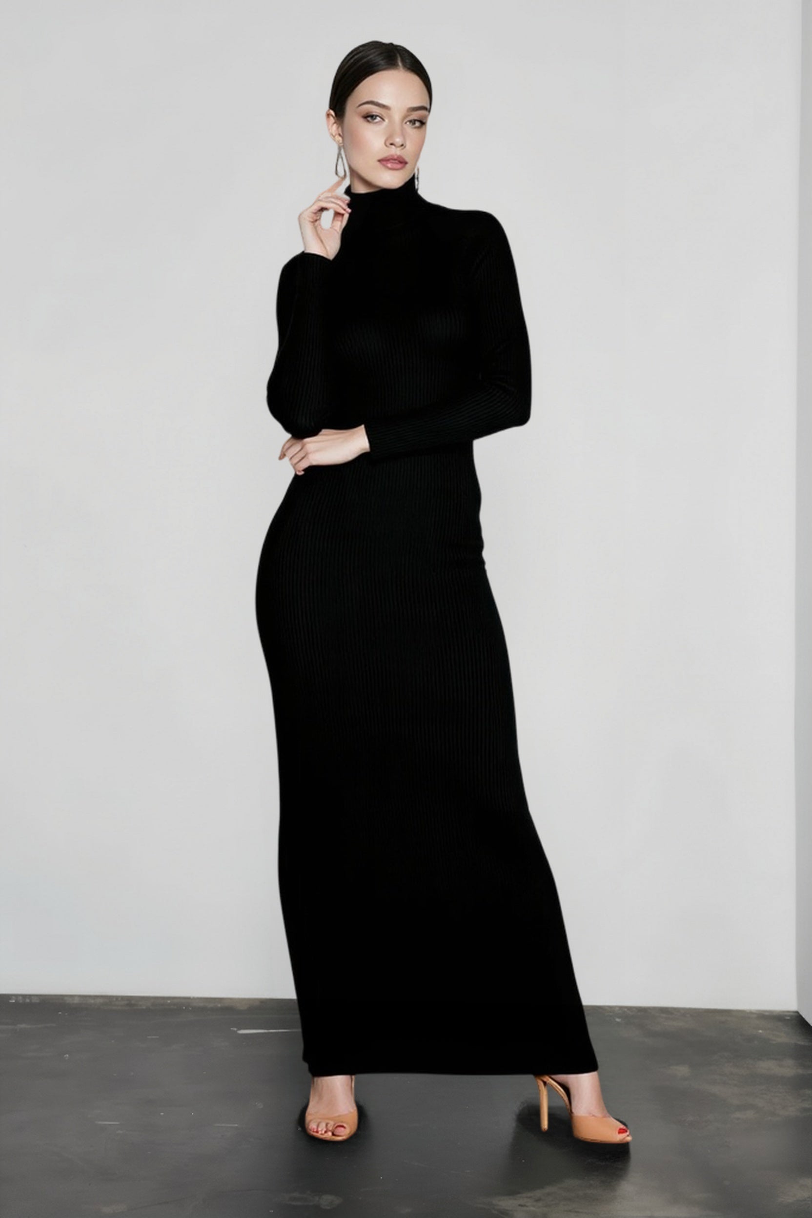 DressBetty - 2024 Elegant Spring Turtleneck Knitted Ribbed Sheath Midi Bodycon Dress
