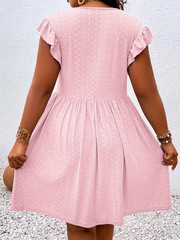 Crisscross V-Neck Flutter Sleeve Eyelet Babydoll Mini Dress