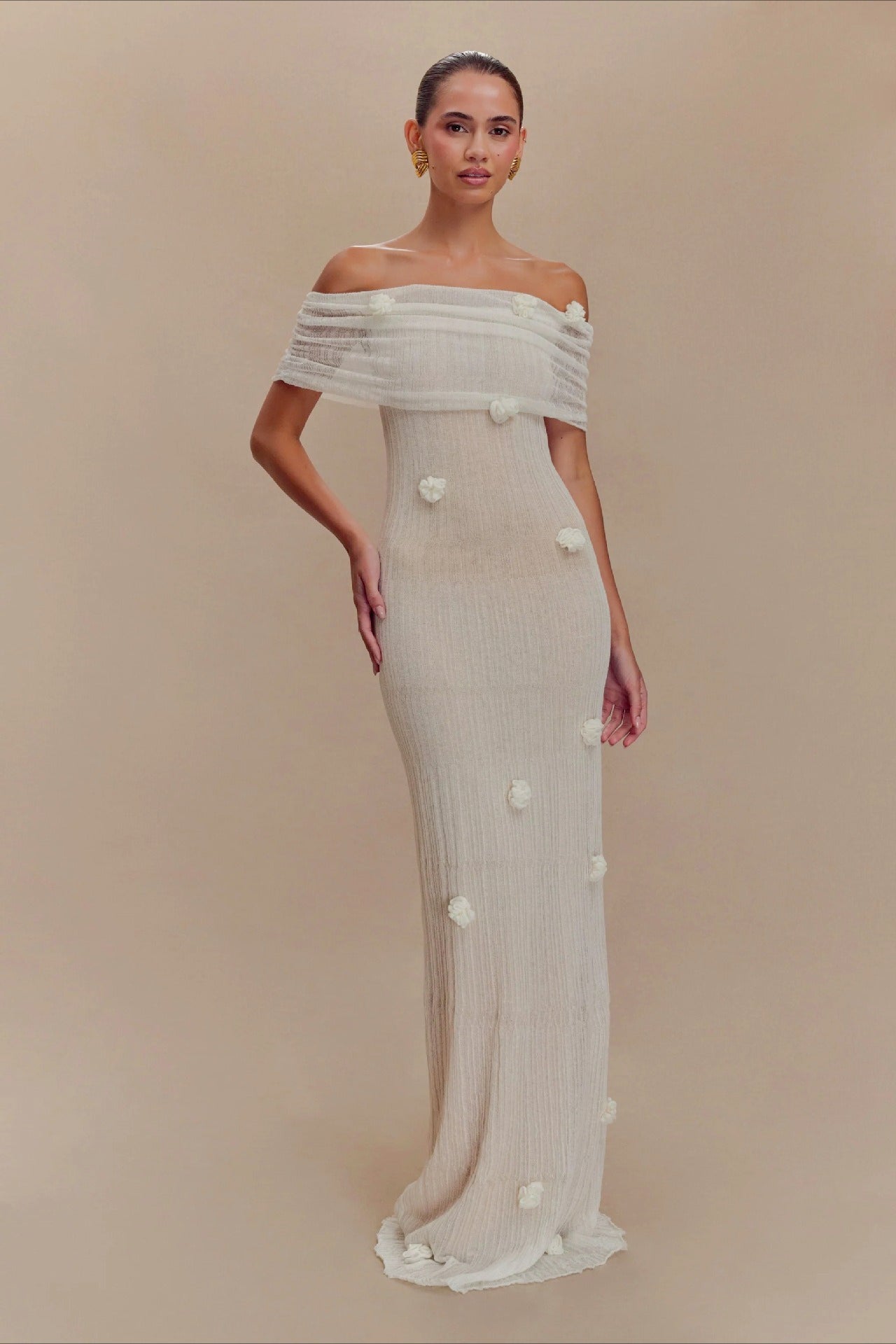 3D Floral OffShoulder Maxi Birthday Dress