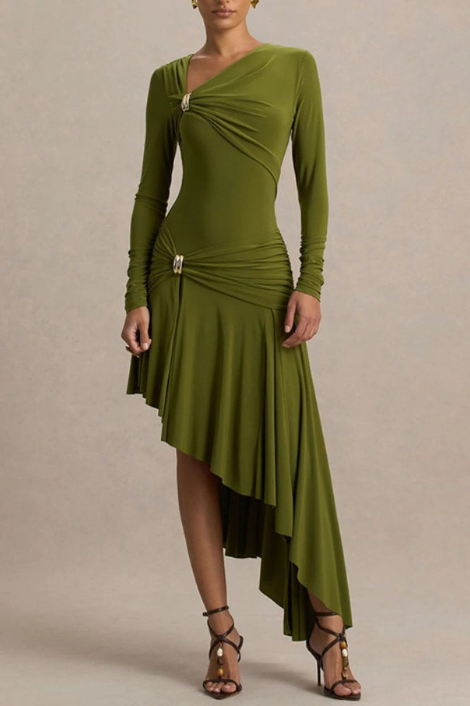 Sexy Ruched Asymmetrical Bodycon Party Dress