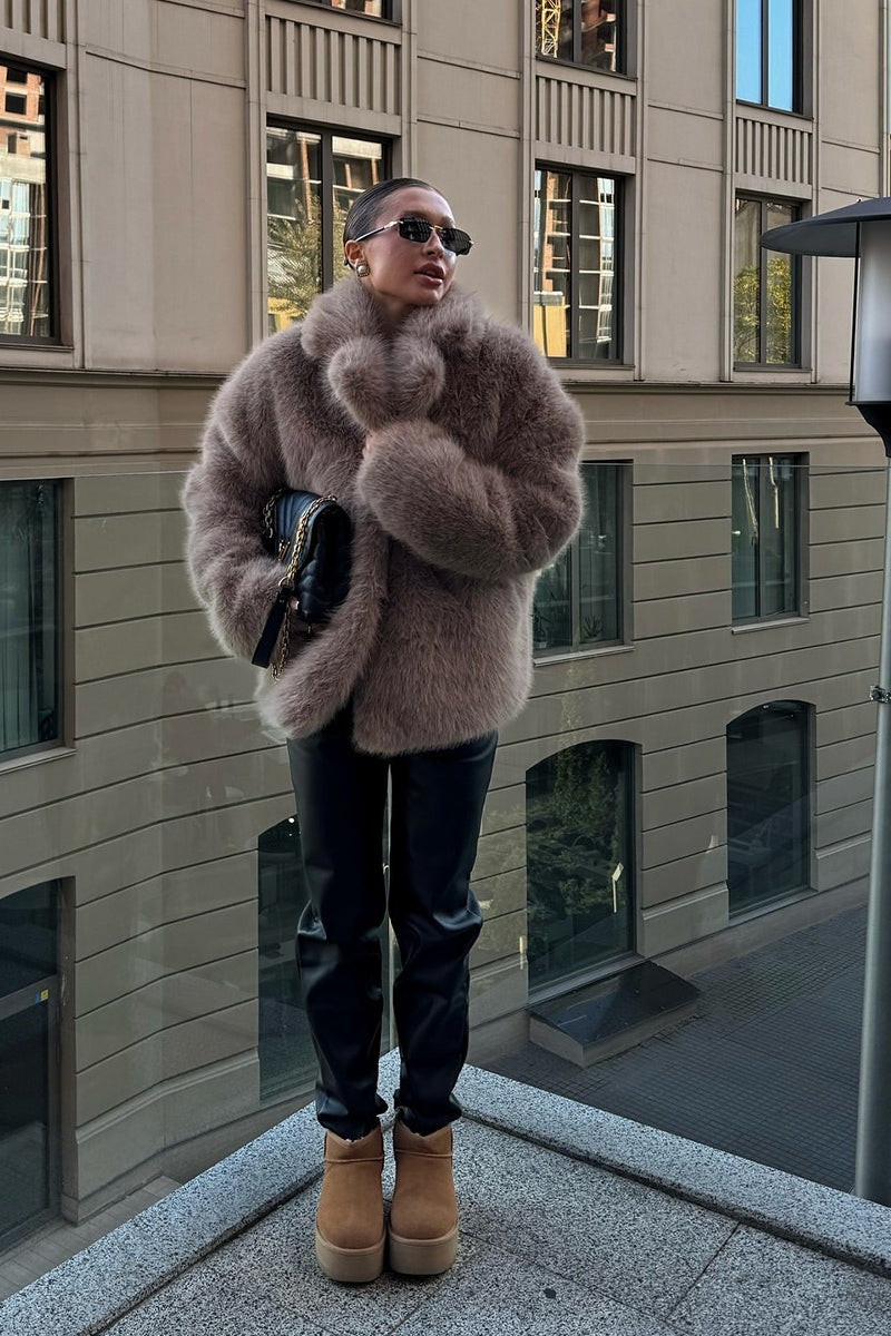 Faux Fox Fur Wide Collar Loose Warm Winter Coat
