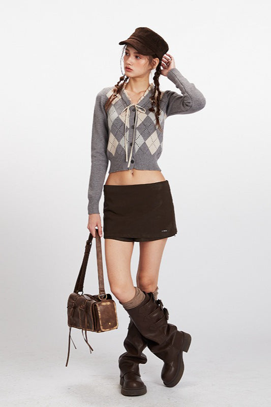Argyle VNeck Cropped Knit Top
