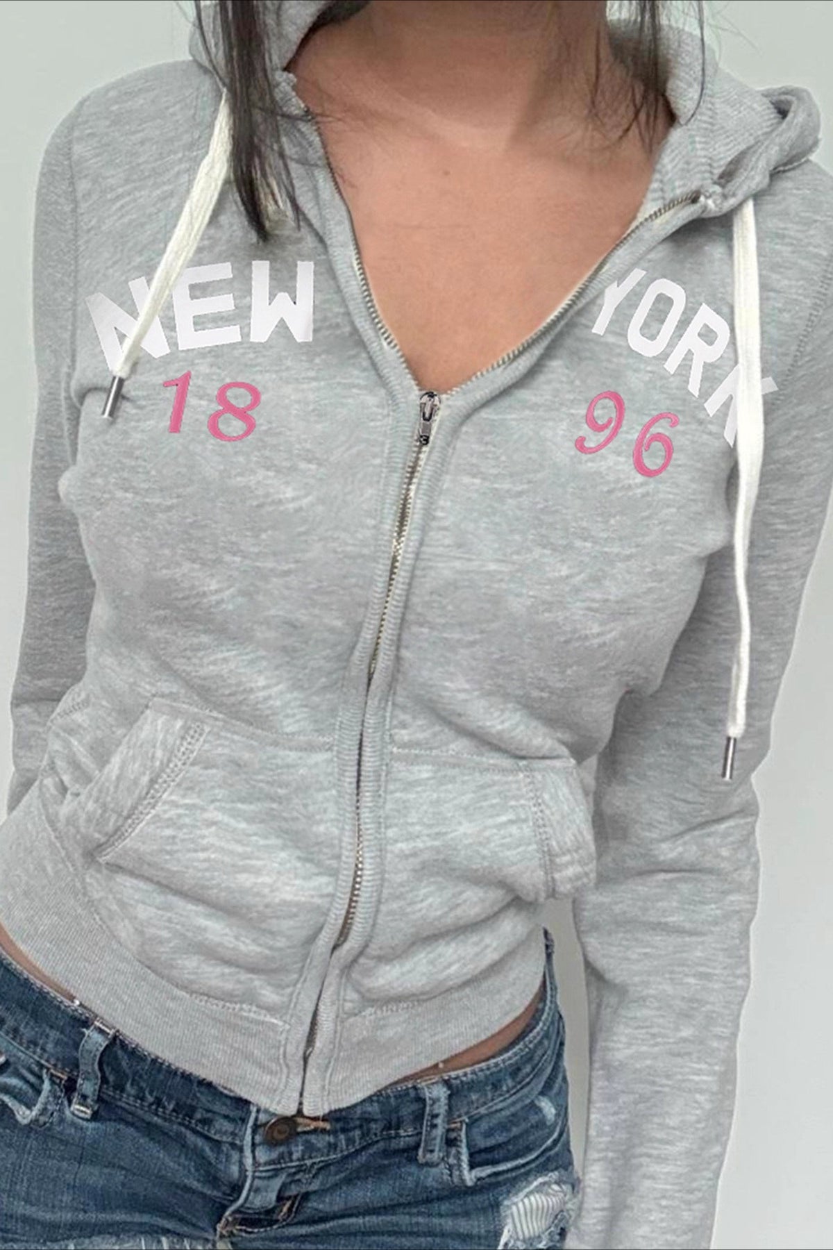 Letter Print ZipUp Cropped Hoodie
