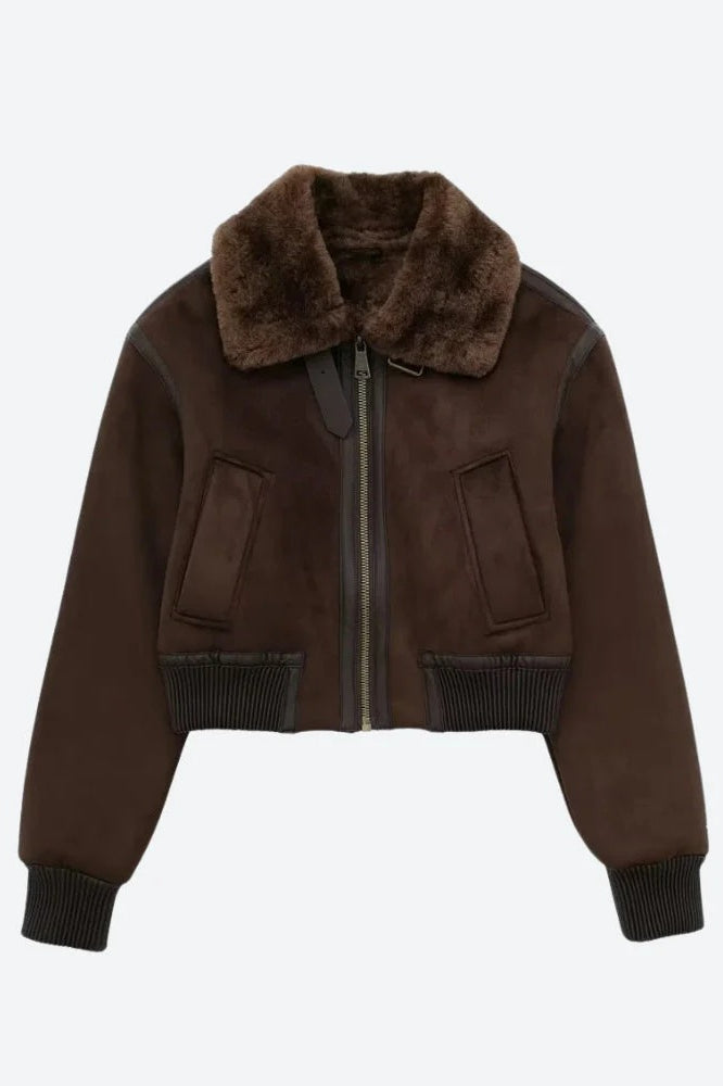 Faux Fur Collar ZipUp Jacket