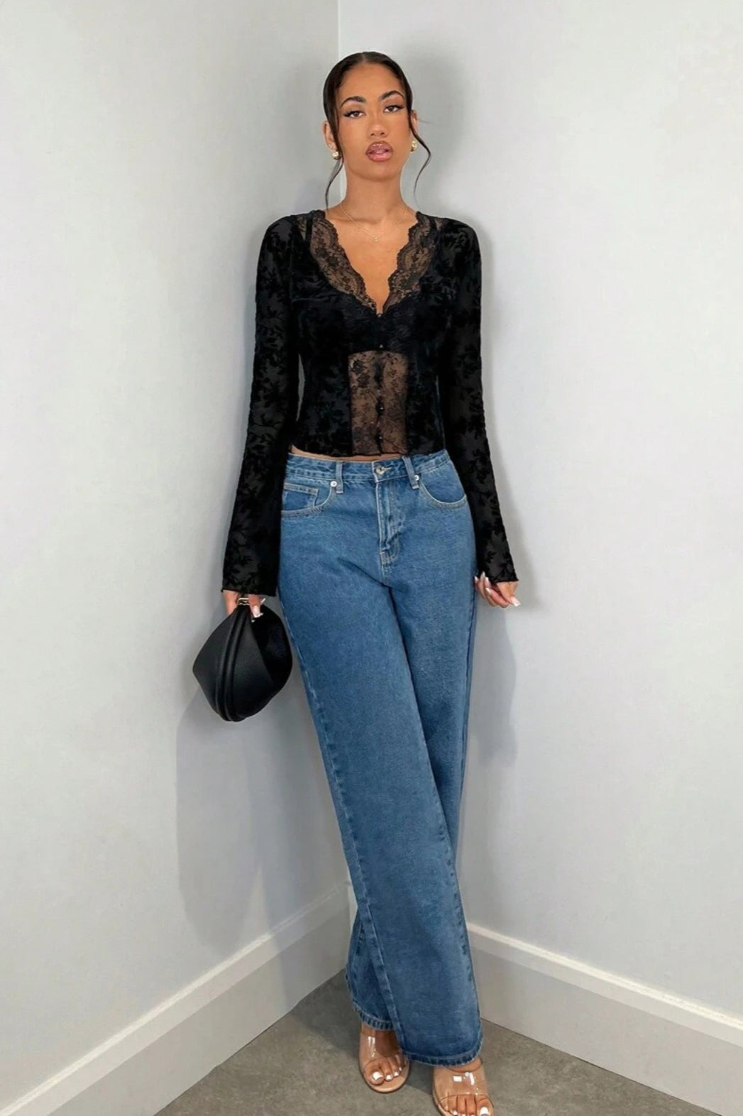 Leopard Print Lace-Paneled Sexy Blouse