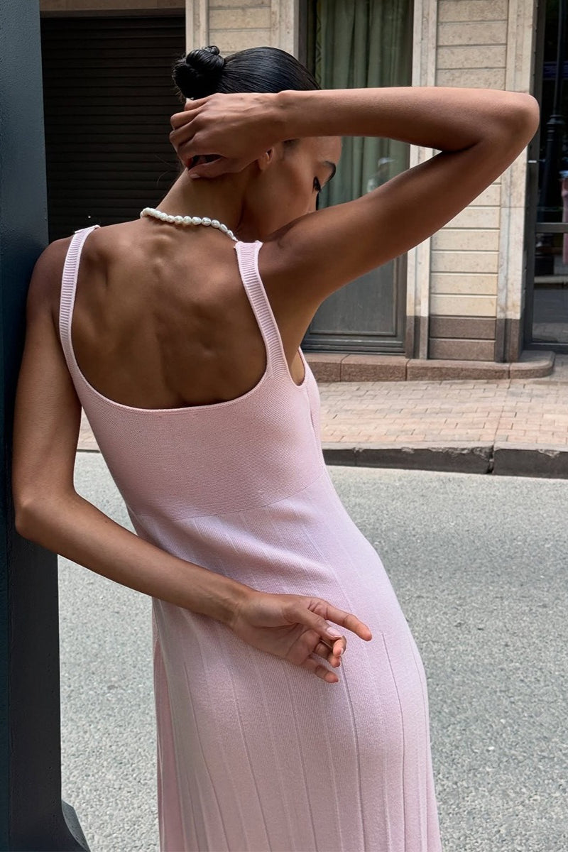Knit Square Neck Pleated Slip Dress