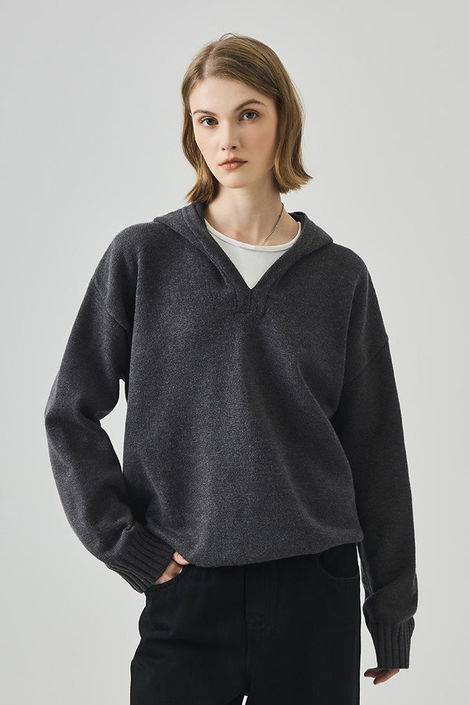 Slouchy VNeck Hooded Sweater