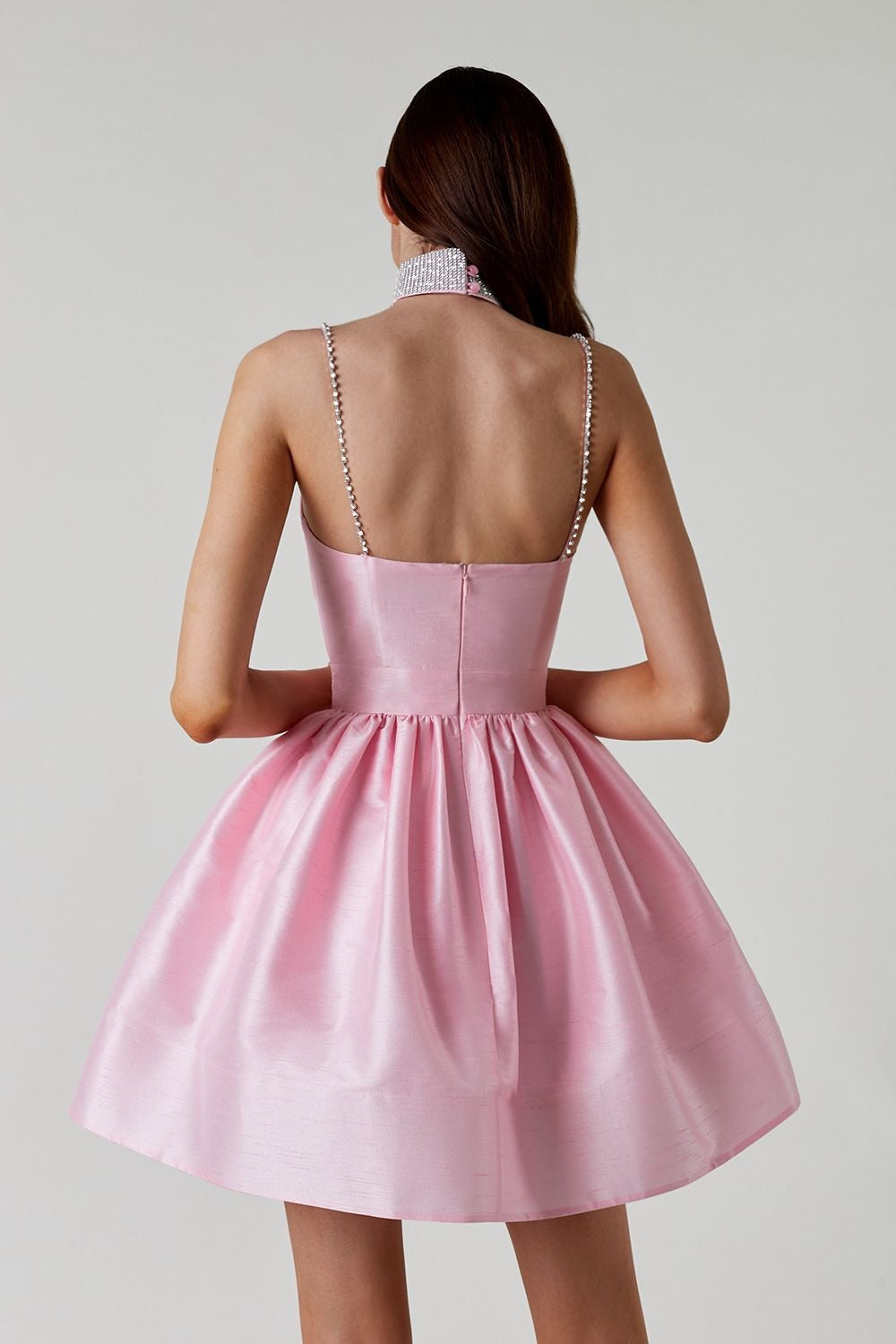 Ruched Crystal Rhinestone Mini Slip Dress